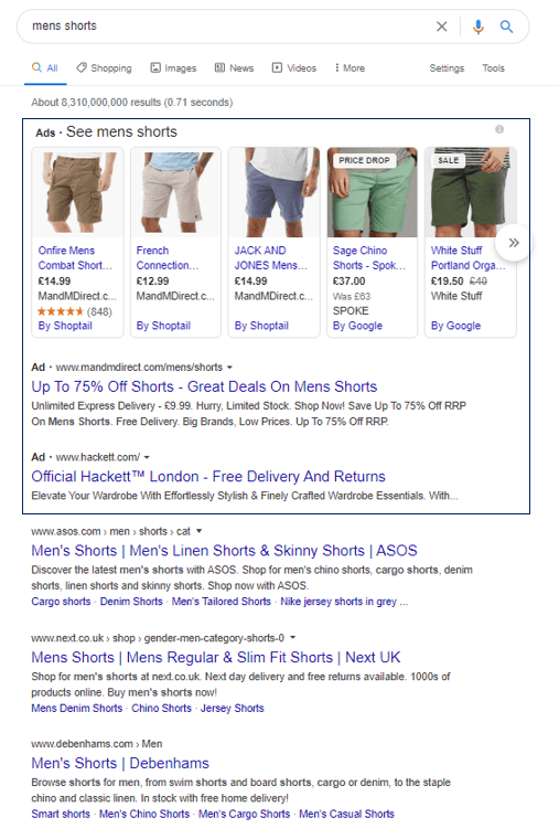 search engine results showing ads